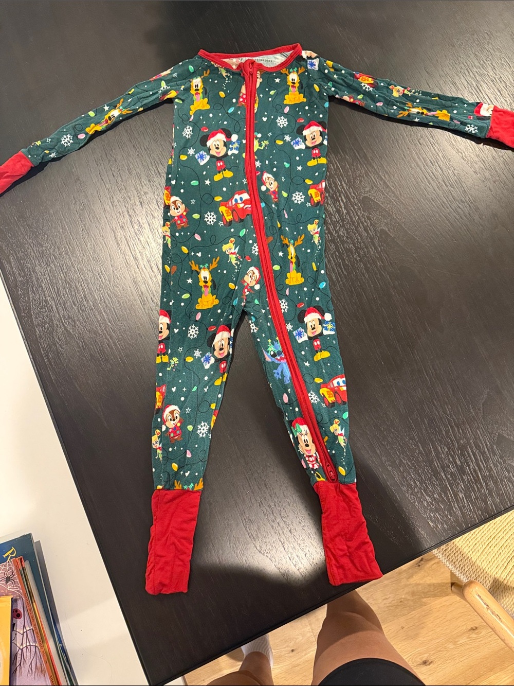 Little Sleepies Green Holiday Character Zip Footed One-Piece with Red Trim